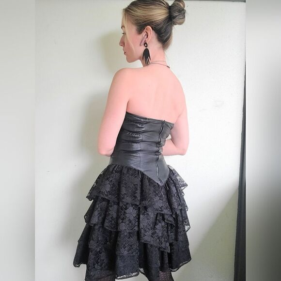 The Black Swan Iconic 1980s Leather + Lace Dress XS - Picture 2 of 16